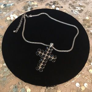 Silver with Black Jewels Cross Necklace Pendant!